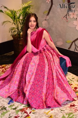 Alfaaz vol 5 by Designer anarkali type bandhej and traditional flaired suit with dupatta catalog at wholesale rate gown catalogs