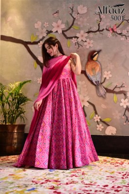 Alfaaz vol 5 by Designer anarkali type bandhej and traditional flaired suit with dupatta catalog at wholesale rate gown catalogs