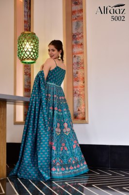 Alfaaz vol 5 by Designer anarkali type bandhej and traditional flaired suit with dupatta catalog at wholesale rate gown catalogs