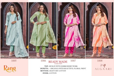 Algaari by Rang maslin embroidered fancy kurti pant and dupatta catalogue at affordable rate readymade suit catalogs