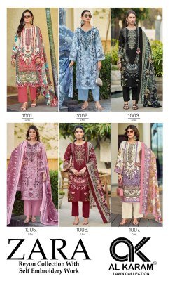 Alkaram Zara Vol 1 Rayon Kurti Pant Set with Dupatta (M–4XL) Karachi suits catalogs