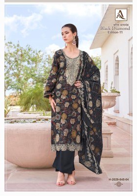 Alok Balck Daimond 11 Unstitched Suit Embroidered Reyon Top  Solid Bottom And Viscose Cotton Dupatta Wholesale dress material catalogs