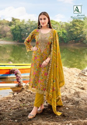 Alok Suit Black Diamond Premium 15 Rayon Embroidered Suit Material dress material catalogs
