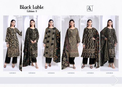 Alok Suit Black lable 3 Unstitched Designer Rayon Salwar Kameez Set Top with Foil Print & Fancy Embroidery, Solid Bottom, Cotton Silk Printed Dupatta  dress material catalogs