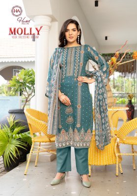 Alok Suit Harshit Fashion Hub Molly Premium Cambric Pakistani Dress Top Swarovski Diamond Work  Cotton Bottom And Nazneen Dupatta Wholesale dress material catalogs