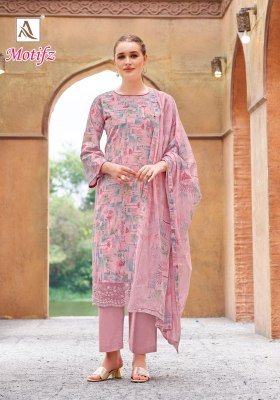 Alok Suit Motifz Unstitched Set Pure Cambric Cotton Printed Top with Foil And Hand Khatli Embroidery  Pure Cotton Bottom Pure Cotton Mal Mal Printed D kurtis catalogs