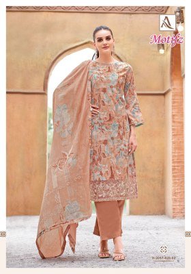 Alok Suit Motifz Unstitched Set Pure Cambric Cotton Printed Top with Foil And Hand Khatli Embroidery  Pure Cotton Bottom Pure Cotton Mal Mal Printed D kurtis catalogs