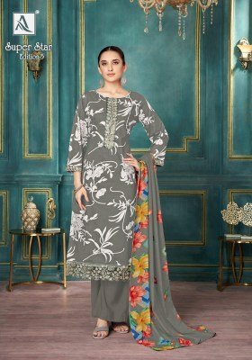Alok Suit Super Star 5 Collection Elegant Embroidered Cambric Suit Unstitched Print Dupatta Wholesale kurtis catalogs
