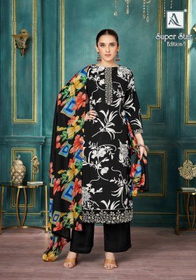 Alok Suit Super Star 5 Collection Elegant Embroidered Cambric Suit Unstitched Print Dupatta Wholesale kurtis catalogs