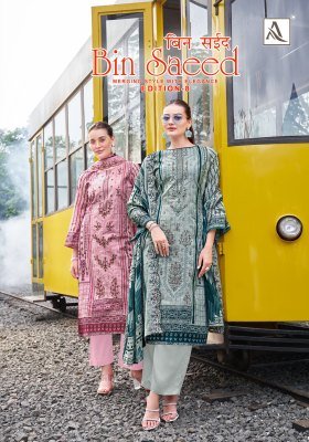 Alok Suits Bin Saeed-8 Pure Cambric Cotton Embroidered Suit Unstitched with Cotton Bottom And  Dupatta Wholesale  dress material catalogs