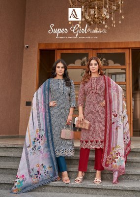 Alok Super Girl 2 Unstiched Top Pure Bottom  Zam Cotton Designer Print Dupatta Fancy Lace Work Wholesale  kurtis catalogs