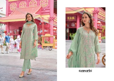 Alvina by zaveri soft blooming organza emboidery work kurti pant dupatta catalogue at low rate readymade suit catalogs