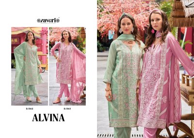 Alvina by zaveri soft blooming organza emboidery work kurti pant dupatta catalogue at low rate readymade suit catalogs