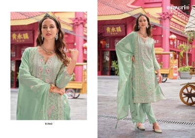 Alvina by zaveri soft blooming organza emboidery work kurti pant dupatta catalogue at low rate readymade suit catalogs