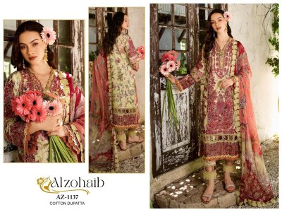 Alzohaib present Pure Cotton Self Boring dress material catalogue at wholesale rate pakistani suit catalogs