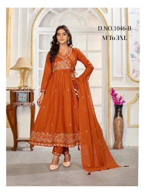 Amavi 1046-B Setwise Pure Mull Dhabu Cotton Suit with Embroidery Work Pants Wholesale Combo kurti pant with dupatta Catalogs