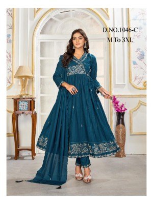 Amavi D.No.1046-C Pure Mull Dhabu Cotton Suit Set New Embroidery Work Wholesale Ethnic Combo kurti pant with dupatta Catalogs