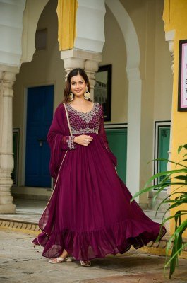 Amavi D.No-9271 Faux Blooming Gown with Beads Embroidery Lace Dupatta Wholesale Ethnic Collection readymade suit catalogs