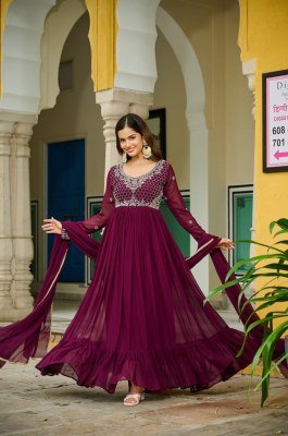 Amavi D.No-9271 Faux Blooming Gown with Beads Embroidery Lace Dupatta Wholesale Ethnic Collection readymade suit catalogs