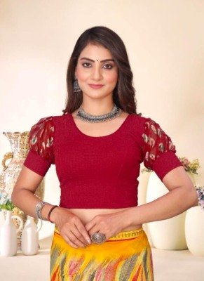 Amavi Elegant Balloon Sleeve Stretchable Blouse with Round Neck  Crash Jacquard Lycra Fabric Wholesale blouse