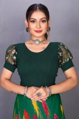 Amavi Elegant Balloon Sleeve Stretchable Blouse with Round Neck  Crash Jacquard Lycra Fabric Wholesale blouse