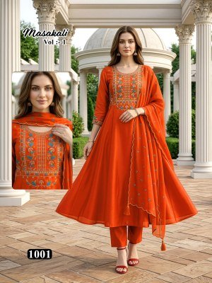 Amavi Masakali Vol 1 Mal Chanderi Silk Embroidered Kurti Set with Dupatta (M–3XL) readymade suit catalogs