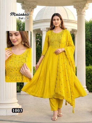 Amavi Masakali Vol 1 Mal Chanderi Silk Embroidered Kurti Set with Dupatta (M–3XL) readymade suit catalogs