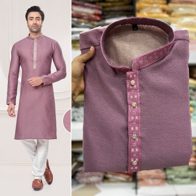 Amavi Present kurta with pajama Dark Pink colour Heavy Silk Jequard With heavy Embroidery Work Mens