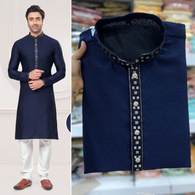 Amavi Present kurta with pajama Blue colour Heavy Silk Jequard With heavy Embroidery Work Mens
