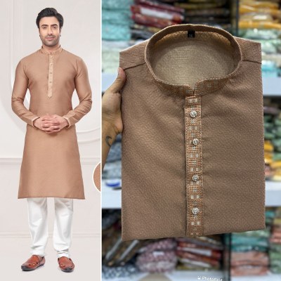 Amavi Present kurta with pajama Chocolaty colour Heavy Silk Jequard With heavy Embroidery Work Mens
