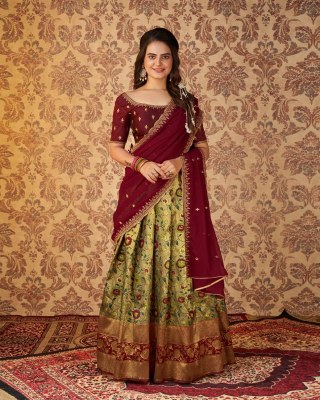 Amavi Presenting Partywear Heavy Kanjivaram Semi Stiched Lehenga Choli Amavi