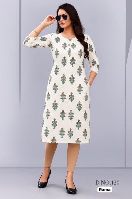 Amavi White Straight Printed Rayon Kurti with One Side Pocket for Women Wholesale kurtis catalogs