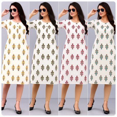 Amavi White Straight Printed Rayon Kurti with One Side Pocket for Women Wholesale kurtis catalogs