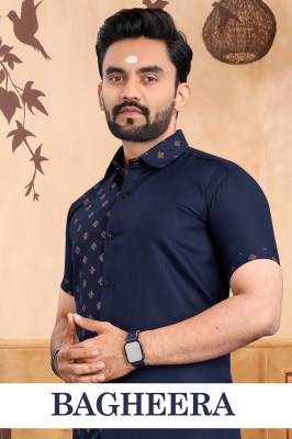 Amavi by Bagheera slub cotton gold printed mens shirt catalogue at wholesale price Mens