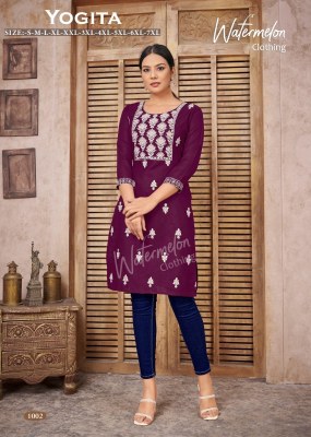 Amavi by yogita cotton fabric with embroidery fancy top at wholsale rate kurtis catalogs