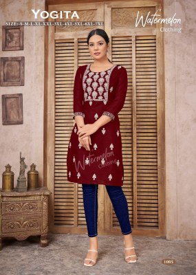 Amavi by yogita cotton fabric with embroidery fancy top at wholsale rate kurtis catalogs