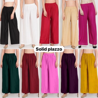 Amavi lunch Trendy Full Flair Solid plazzo in 11 Colors with one side pocket at low range bottom wear catalogs