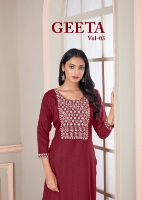 Amavi present geeta 3 viscose rayon Bombay pattern white cotton embroidered work kurti catalogue at amaviexpo.com Amavi
