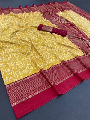 Amavi present soft cotton silk kalamkari foil print saree with blouse catalogue sarees catalogs