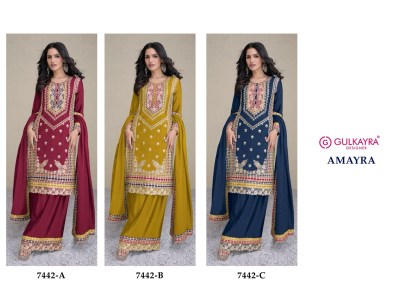 Amayra by Gulkayra Designer Real Chinon Designer Embroidered Readymade suit Catalogue at low Price readymade suit catalogs
