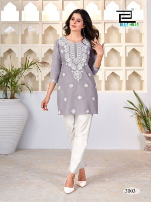 Amelia vol 3 by Blue hills reyon Lucknowi work western top catalogue at affordable rate western wear catalogs