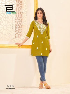 Amelia vol 5 by Blue Hills Reyon Luckhnavi  side work reyon  short kurti collection western wear catalogs
