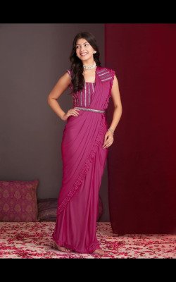 Amoha Trendz D No  102130 Adde Drive Link Ready to Wear Lycra Saree with Lace Work  Frill Border And With Blouse Wholesale Amoha saree