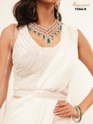 Amoha Trendz T266 Designer Georgette Saree with Heavy Embroidery, Beads And Pearls Work Blouse and Belt Wholesale sarees catalogs