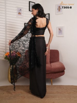 Amoha Trendz T305 Armani Satin Embroidered Blouse Ready to Wear Saree with Hand Embroidery Wholesale sarees catalogs