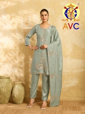 Amrut Varsha Creation A22 Roman Shimmer Kurta Set with Beads Embroidery Size wise Combo Set
