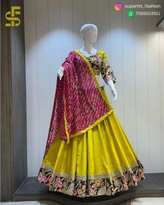 Anamika Pure Roman Silk Chaniya Choli Set with Sequin Work 10 Meter Flared Skirt with Heavy Crape Lining  Vintage Work Border  Padded Blouse  Fancy Bo Amavi