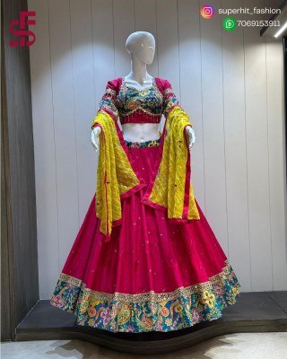 Anamika Pure Roman Silk Chaniya Choli Set with Sequin Work 10 Meter Flared Skirt with Heavy Crape Lining  Vintage Work Border  Padded Blouse  Fancy Bo Amavi