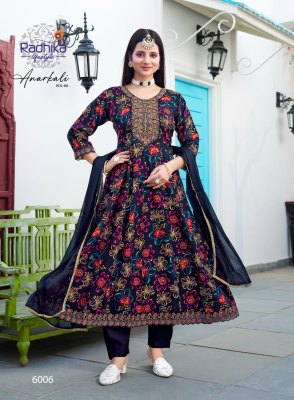 Anarkali vol 6 by Radhika Lifestyle Heavy Reyon foil printed top bottom and dupatta catalogue at affordable rate readymade suit catalogs