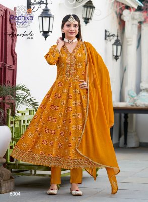 Anarkali vol 6 by Radhika Lifestyle Heavy Reyon foil printed top bottom and dupatta catalogue at affordable rate readymade suit catalogs